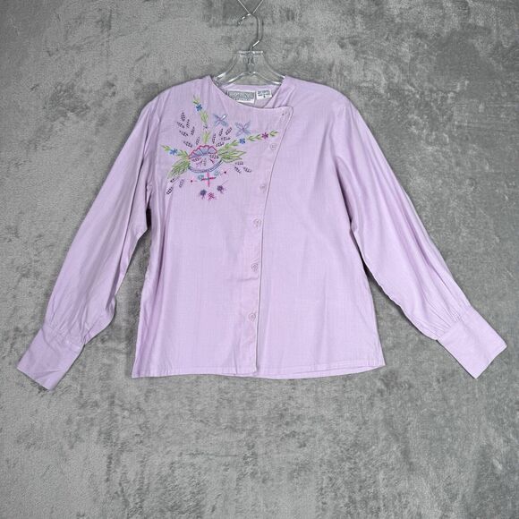 Chains of Buffalo Shirt Womens Small Purple Floral Embroidery Fairy Peasant Boho - Picture 2 of 7